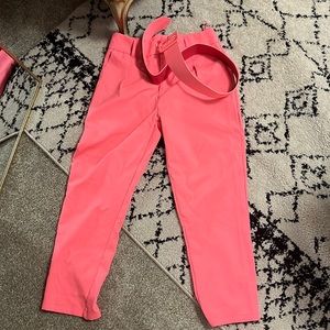 Fun hot pink tailored pants with belt